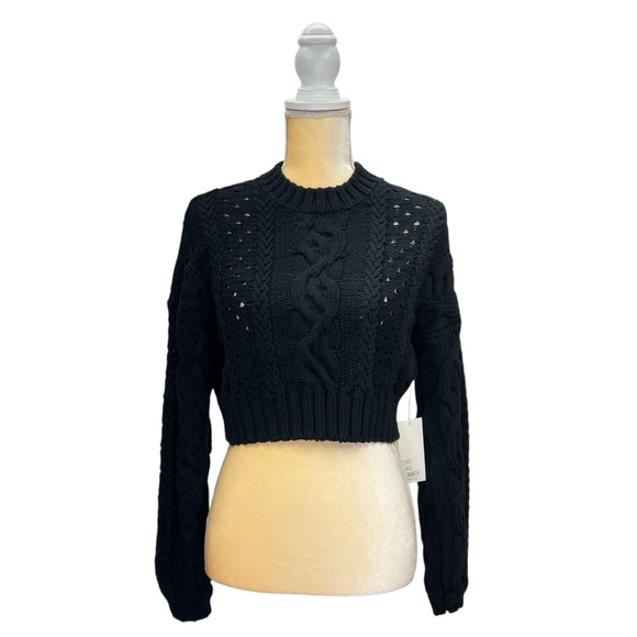 Love Like Summer x Billabong Cropped Cable Knit Cotton Sweater Black Medium NWT - Picture 1 of 8